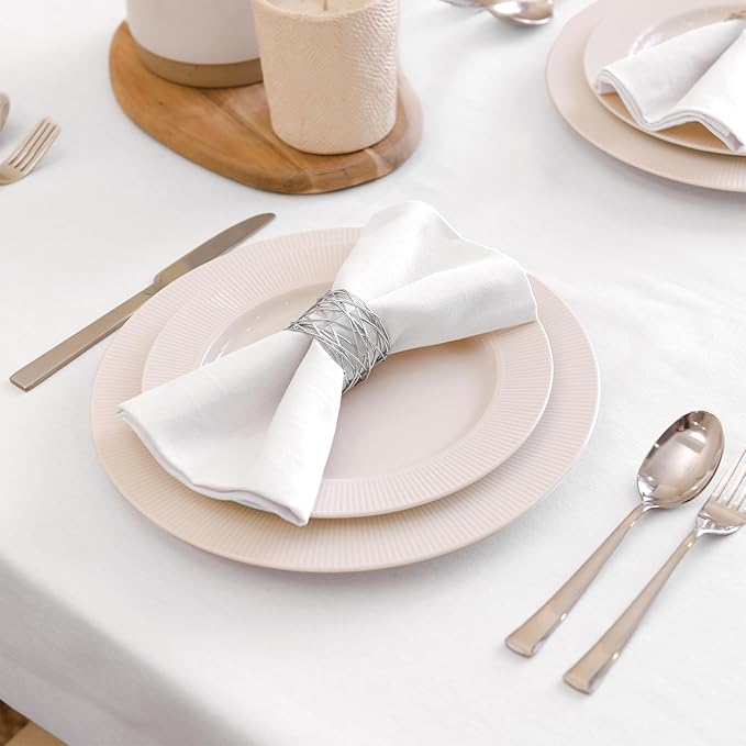 Encasa XO White Cloth Napkins Set of 6, 17"x17" | Solid Color Cotton Dinner Napkins | Washable & Reusable Napkins for Dining Table Fall Decoration, Holiday & Christmas Festivals