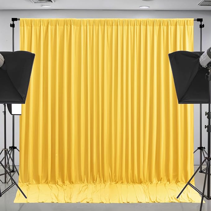 8 x 10 ft Yellow Backdrop Curtains for Party Photo Background Curtains Wrinkle Free Drapes Lemon Yellow Polyester Curtains Backdrop for Baptism Wedding Baby Shower Birthday Events, 2 Panels