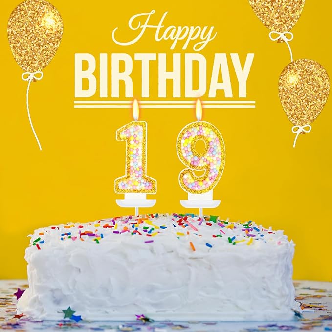 19th Birthday Candle for Cake, Colorful Macaron Numeral Candles for Boys/Girls, Birthday Party Cake Decorations, Golden Cake Topper for Birthday Party Supplies (Number 19)