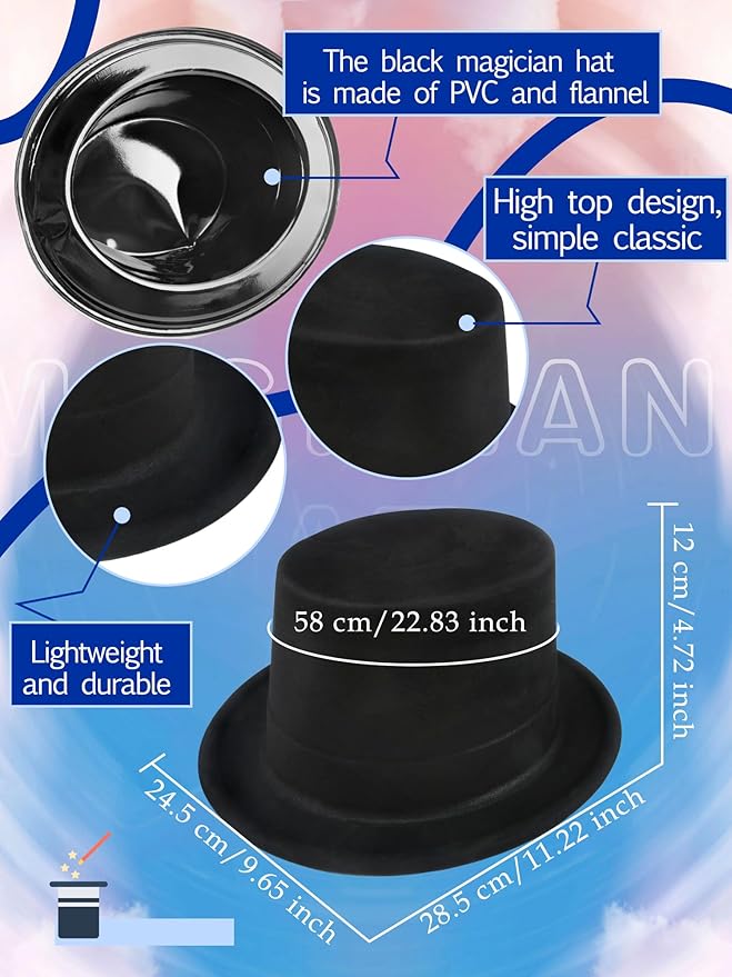 30 Pack Adult Black Top Hats Bulk Plastic Magician Top Hat Dress Top Hat for Men Women Masquerades Party Supplies