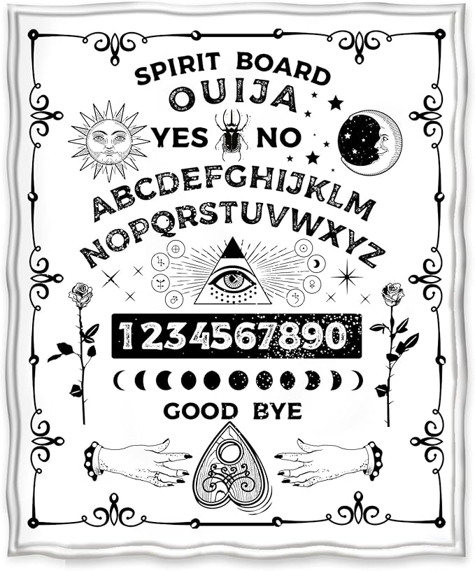 Jekeno Ouija Board Blanket Gifts for Women Men Kids Girls Boys Halloween Christmas Home Bedroom Living Room Decor Soft Comfort Lightweight Throw Blankets White 60"x80"