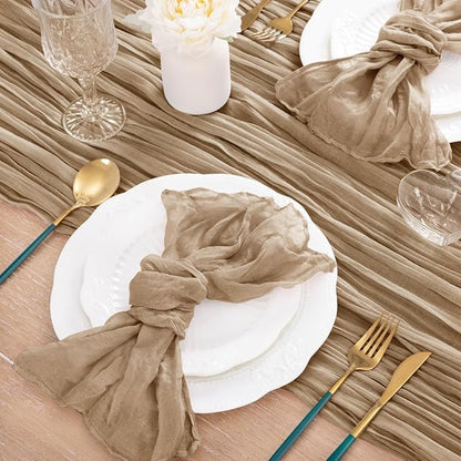 MLMC 3 Pack Nude Cheesecloth Table Runner 10ft Boho Rustic Gauze Taupe Cheese Cloth Table Runner Neutral Decor 35x120 Inches for Wedding Reception Outdoor Party Decor