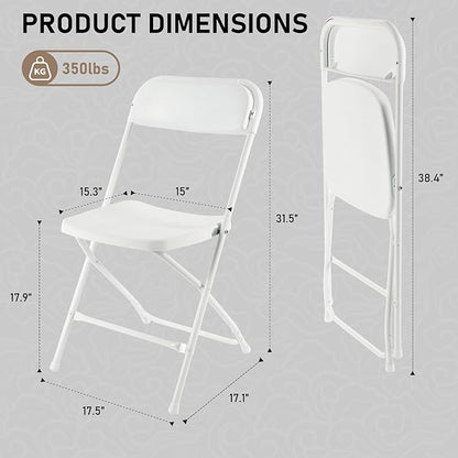 SEALAMB Plastic Folding Chairs 10 Pack, White Commercial Portable Indoor/Outdoor Chairs for Home Office, Wedding, Events Parties with Steel Frame, 350lbs Capacity (White-Plastic, 10 Pack)