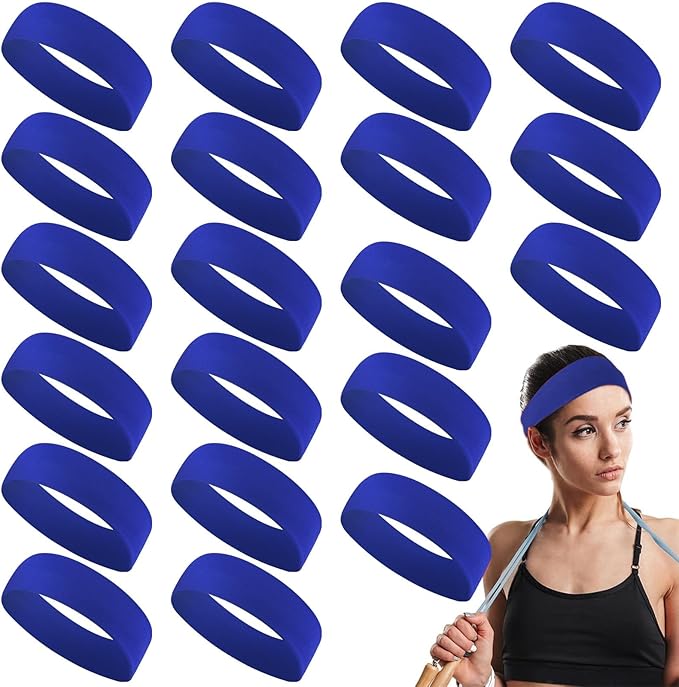 Hotop 20 Pcs Sport Stretchy Headbands for Girls Women Non Slip Soft Fabric Elastic Headband Bulk for Yoga DIY Team Gifts