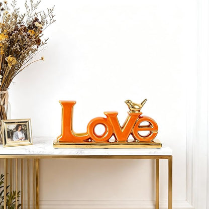 Love Sign Decoration,White and Gold Love Signs for Home Decor Statue,Modern Bird Sculpture Personalized Love Decor,Gold Style Figurine Decorative Ornaments for Living Room,Bedroom,Desktop (Orange)