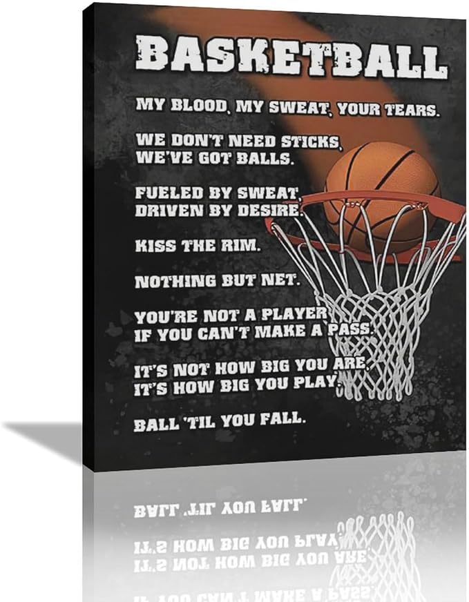Basketball Wall Art, Basketball Life Lessons Pictures Wall Decor, Sports Quotes Canvas Prints Painting, Framed Artwork Office Home Decor For Bathroom Bedroom Dining Living Room 20L" x 24W"