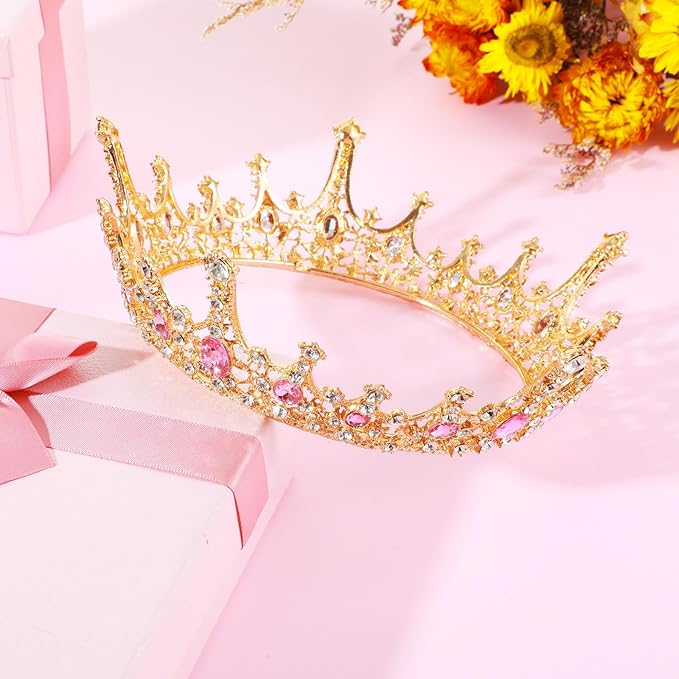 Grevosea Gold Queen Crown for Women, Rhinestone Birthday Crown Princess Tiara Wedding Headband for Bride Hair Accessories