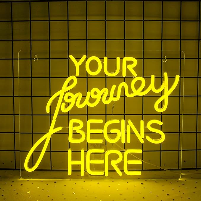 NOSUN Journey Begin Neon Sign Wedding Neon Signs for Wall Decor LED Sign Yellow Neon Light Sign Neon Lights with Dimmable Encourage for Bedroom Bar Club Apartment Home Party