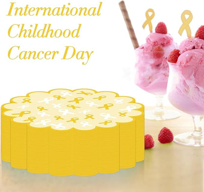 100 Pcs Childhood Cancer Awareness Items 13.5" Scalloped Childhood Cancer Awareness Paper Placemats Gold Ribbon Place Mats for Fundraisers Charity Survivor Fighter Party Supplies