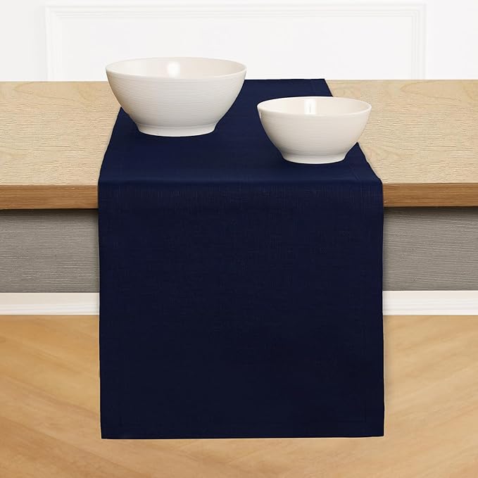 Solino Home Linen Navy Blue Table Runner 72 Inches Long - 100% Pure Linen 14 x 72 Inch Table Runner for Dining, Fall, Autumn, Christmas, Holiday, Winter, New Year - Fete
