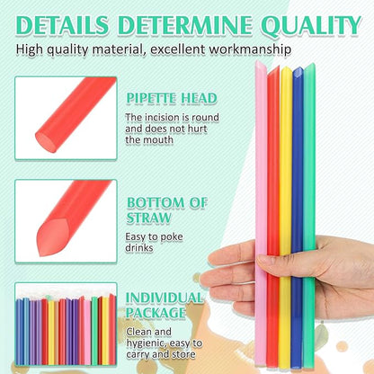 Tessco for You 600 Pcs 9.84 Inch Smoothie Straws Bulk Disposable Bubble Tea Straws Large Plastic Individually Wrapped for Tall Homemade Milkshakes(Vintage Color)
