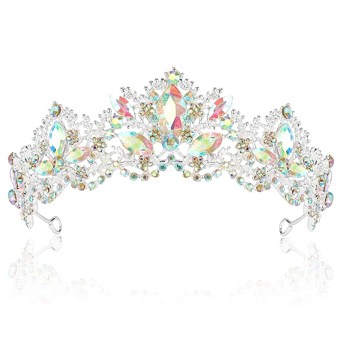 Silver Tiaras for Women Crystal Crowns for Girls Aurora Borealis Wedding Bridal Princess Prom Party Queen Hair Accessories for Birthday Halloween Bride Bridesmaids Photography Quinceanera