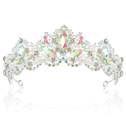 Silver Tiaras for Women Crystal Crowns for Girls Aurora Borealis Wedding Bridal Princess Prom Party Queen Hair Accessories for Birthday Halloween Bride Bridesmaids Photography Quinceanera