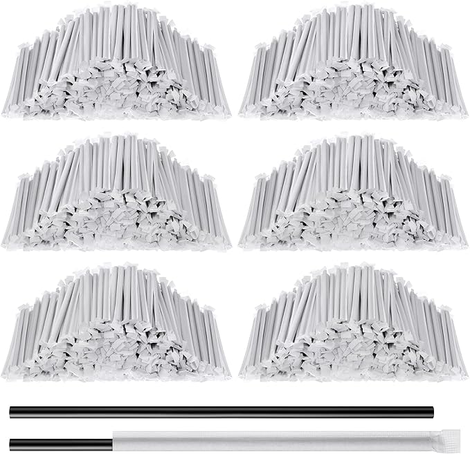 Hoolerry 2000 Pcs 8 Inch Plastic Straws Disposable Individually Wrapped Drinking Straight Long Straws, 0.24" Wide, for Hot and Cold Beverages (Black)