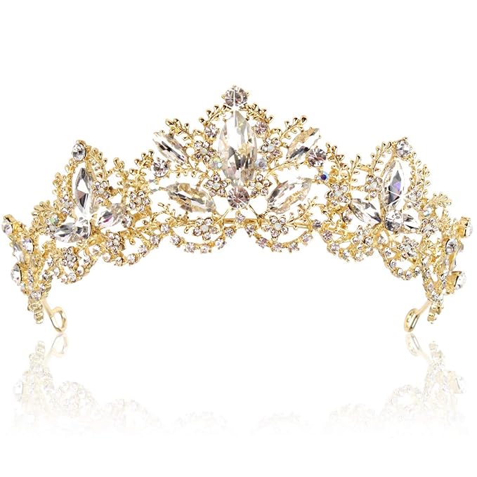 Gold Tiara Wedding Tiaras and Crowns for Women,Rhinestone Queen Women Princess Crown Birthday Headbands Prom Bridal Party Halloween Costume Christmas Gifts