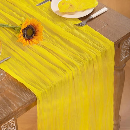 Lemon Yellow Cheesecloth Table Runner 6 Pack Christmas Table Runners Boho Gauze 120 Inches Yellow Cheese Cloth Table Decor for Xmas Holiday Season Parties Wedding Bridal Baby Shower Decor