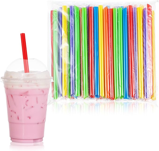Tessco for you 600 Pcs 8 Inch Jumbo Smoothie Straws Bulk Large Plastic Disposable Bubble Tea Straws Wide-Mouthed Individually Wrapped for Tall Homemade Milkshakes Drinking(Classic Color)