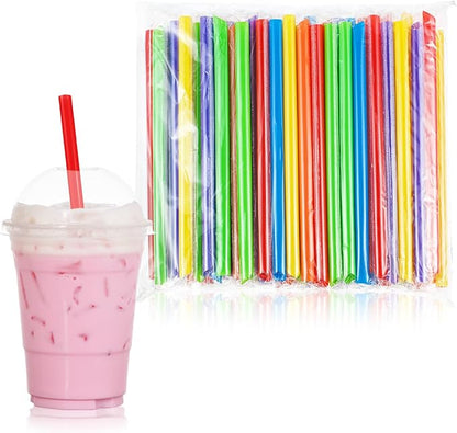 Tessco for you 600 Pcs 8 Inch Jumbo Smoothie Straws Bulk Large Plastic Disposable Bubble Tea Straws Wide-Mouthed Individually Wrapped for Tall Homemade Milkshakes Drinking(Classic Color)