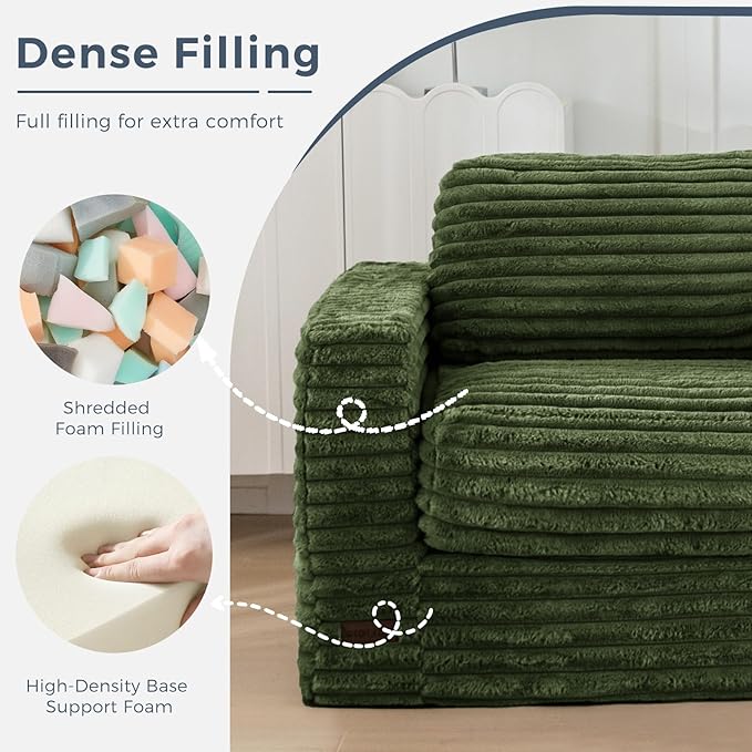 MAXYOYO Giant Bean Bag Chair for Adults, Upholstered Floor Sofa with Pillows and Armrests, Large Bean Bag Sofa Plush Chair Bean Bag Couch for Bedroom Living Room, Green