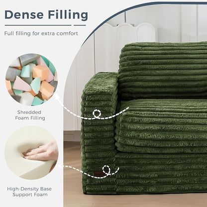 MAXYOYO Giant Bean Bag Chair for Adults, Upholstered Floor Sofa with Pillows and Armrests, Large Bean Bag Sofa Plush Chair Bean Bag Couch for Bedroom Living Room, Green