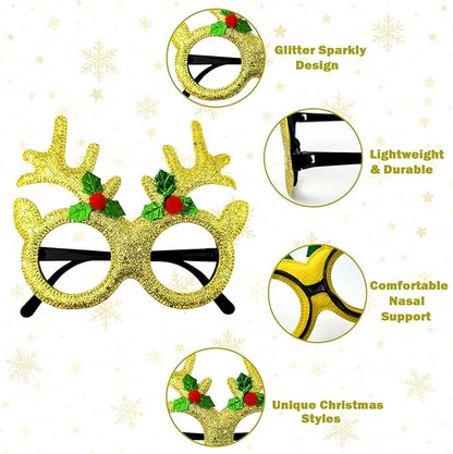 Christmas Accessories Bulk 24 Pack - Xmas Glitter Glasses Frames to Wear, One Size Holiday Eyeglasses Party Favors Supplies, Friendsmas Classroom Gifts Prizes Photo Props Decor for Costume