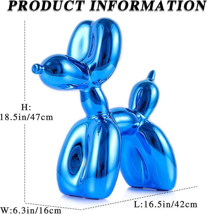 Blue Balloon Dog Decor - Animal, Shelf, Preppy Room, Cute Statue, Modern Sculpture, Gold Decorations, Small Figurines