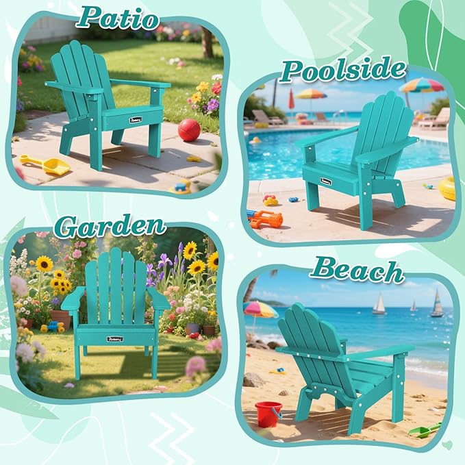 FUNBERRY Kids Outdoor Chair, CPC Certified HDPE Kids Adirondack Chairs Set of 2, All Weather Easy Installation Toddler Outdoor Chair with Ergonomic Design for Patio, Garden, Picnic, Backyard, Beach
