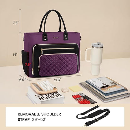 LOVEVOOK Teacher Tote Bag for Women Work, Laptop Bag Work Tote Bag Nurse Bags With Large Cup Holder, Professional Computer Briefcase Business Large Purses Handbag, Diaper Bag Mother Gift, Black-Purple