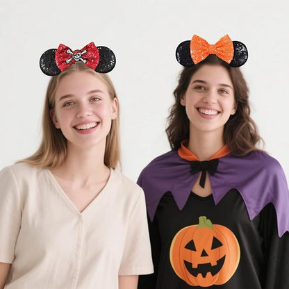 ASAHEL Mouse Ears Headbands Fashion Shiny Bows Mice Ears Halloween Parties Themed Events (Black1, Onesize)