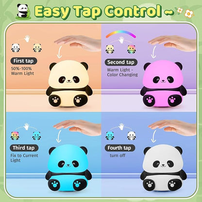 One Fire Panda Night Light for Kids Night Light, 16 Colors nightlight for Kids Room, Dimmable + Soft Silicone +12H Use Touch Nightlight Cute Lamp Kawaii Panda Gifts for Baby Toddler Girl Boy