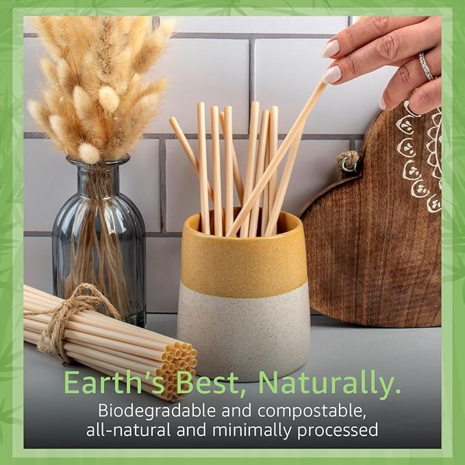 Ibambo Powder Bamboo Straws (250-Pack) - 7.88" Disposable Straws Individually Wrapped | 100% Compostable | Durable & Biodegradable | Made for Hot & Cold Drinks | Perfect for Weddings, Parties & Events