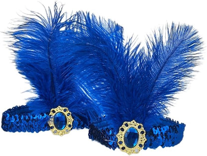 Feather Headpiece Sequins Headbands 1920s Flapper Showgirl Headpieces for Women Girls Carnival Party Accessories