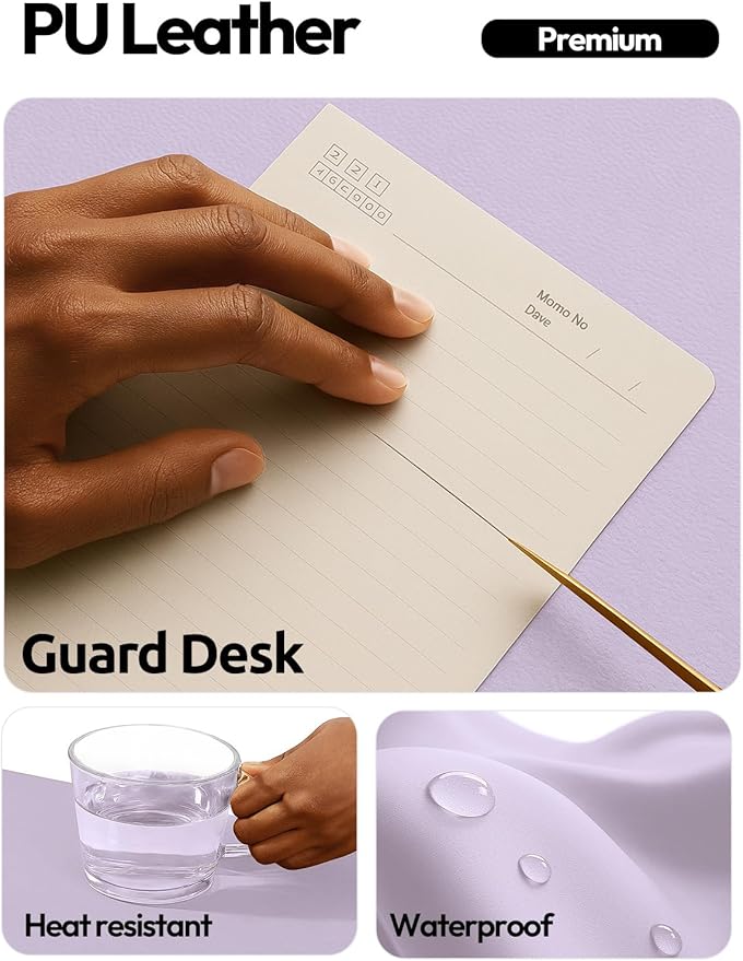 YSAGi Leather Desk Protector, Office Mat, Large Mouse Mat, Non-Slip PU Leather Blotter, Laptop Desk Pad, Waterproof Writing Pad for Office and Home (Light Purple, 47.2" x 23.6")