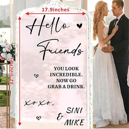 Custom Name Wedding Mirror Decals Welcome to Our Wedding Signs for Glass Mirror DIY Names Vinyl Letters Weddings Stickers Removable Hello Friends Sign for Party Reception Display Marriage Decoration