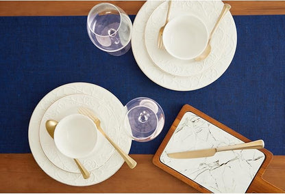 Solino Home Linen Table Runner 144 Inches Long - Athena, 100% Pure Linen Royal Blue 14 x 144 Inch Table Runner for Dining, Christmas
