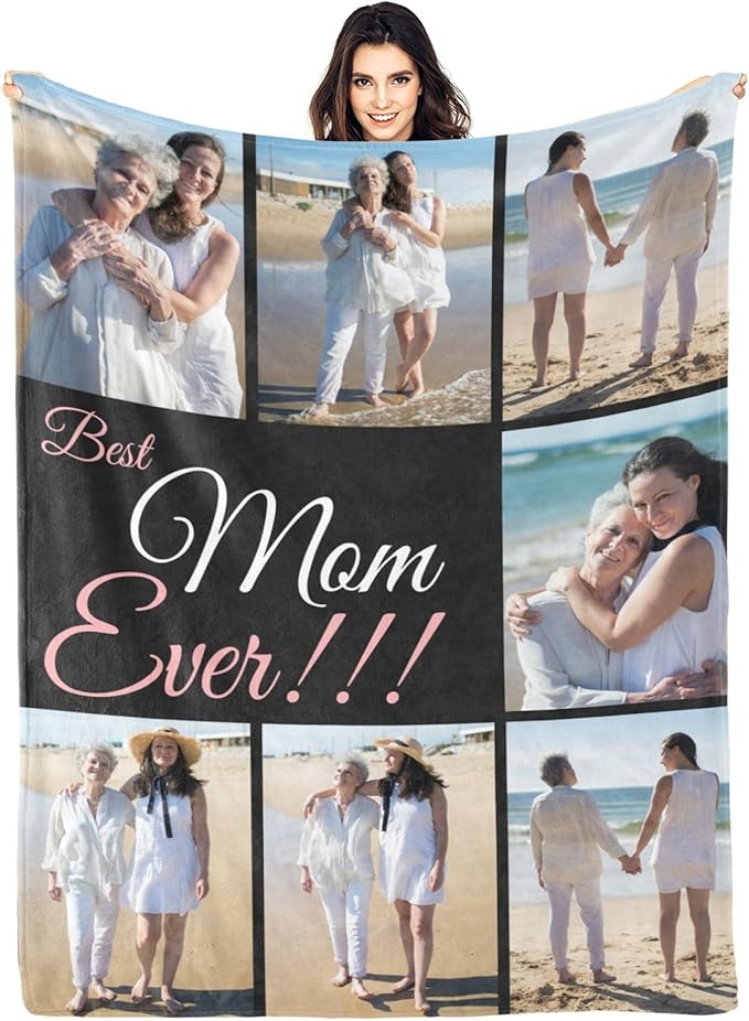 Mothers Day Personalized Gifts from Daughter Custom Blankets with Photos and Text Multiple Colors Sizes Soft Flannel Gifts for Women Birthday Gifts for Mom
