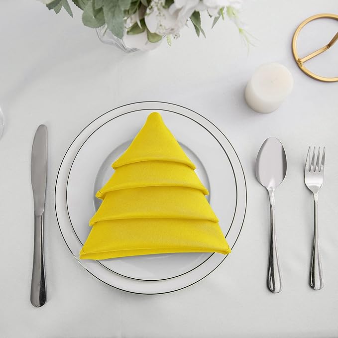 25pcs Polyester Cloth Napkins - 20 x 20 inch Yellow Washable Dinner Napkins with Hemmed Edges for Restaurant/Wedding/Hotel(25,Yellow)