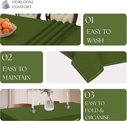 Mint Green Table Cloth, 100% Cotton Table Cover 60x86 Inch, Fits 6-8 Seats, Durable, Washable, Wrinkle Resistant, Rectangle Tabletop for Dining, Spring Events, Baby Showers, Decor