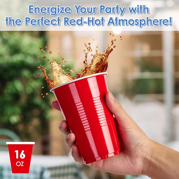 Lilymicky 240 Pack 16 oz Disposable Plastic Cups, Red Party Plastic Cups for Parties, Picnics and BBQ