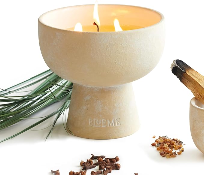 BLUEME Spiritual - Palo Santo & Vetiver, Luxury Candle w/Essential Oils, 3 Wick, Hand-Poured Soy, Cotton Wick, Ceramic