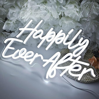 SYLHOME Happily Ever After LED Neon Light Sign Wedding Party Birthday Neon Art Wall Sign Decor USB Bedroom Home Bar Pub Decor Night Light 5V Cold White 15.8"X9.2"