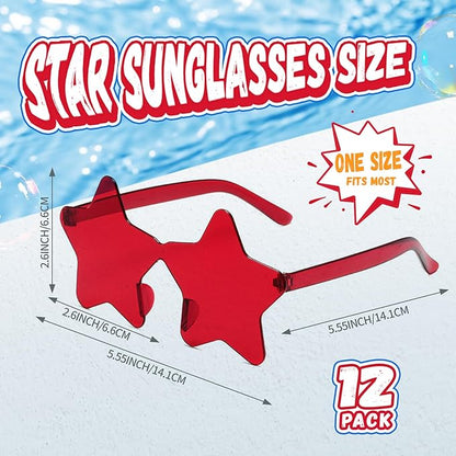 12/26/36 Pairs Rimless Star Shaped Sunglasses Transparent Glasses Bulk Fun Sunglasses for Party Favors