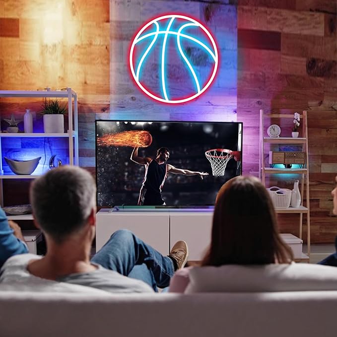 Basketball Neon Sign for Bedroom, Dimmable LED Neon Signs for Wall Decor,Sports Neon Sign for Kids Gift Size 12''