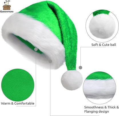 Queenmore Adult's Christmas Santa Claus Hat, Plush Santa Cap, Velvet Headwear, Lined and Fabric-Shedding Resistant