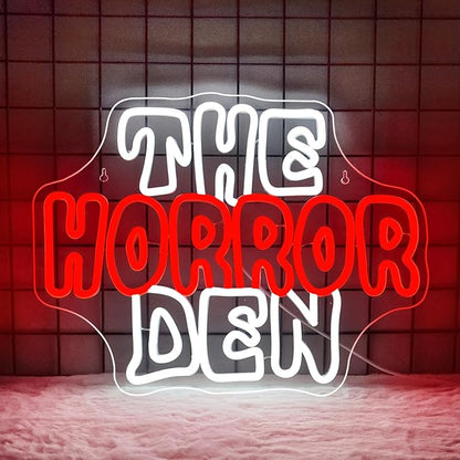 NOSUN The Horror Den Neon Sign Light for Happy Halloween Wall Decor for Man Cave Dimmable USB Neon Lights for Horror Party Club Game Room Torror Movies Lover Home Wall Decor