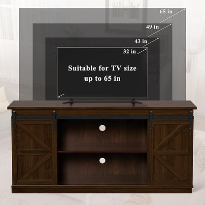 YESHOMY TV Stand for Televisions up to 65 Inches, with Sliding Barn Doors and Storage Cabinets, Console Table and Media Furniture for Living Room, 58 Inch, Espresso