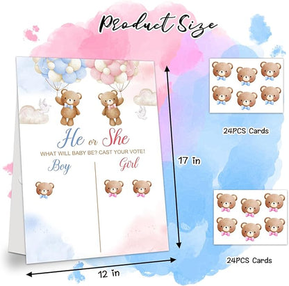 Gender Reveal Party Games, Bear Theme Baby Gender Reveal Voting Board Sign, 48 Stickers, "He or She, WHAT WILL BABY SMITH BE?" - Baby Gender Reveal Party Decorations Games for Boy or Girl Shower .