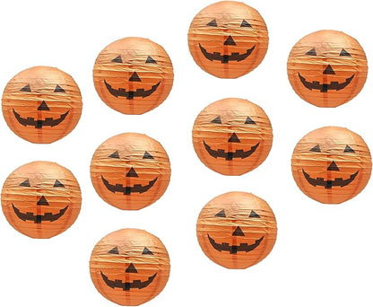 Mudra Crafts Hanging Pumpkin Lanterns Outdoor Indoor Jack-o’-Lantern Halloween Decorations, 12-Inch Orange Spooky Paper Lantern Lamps for Halloween Party Decor, Set of 10