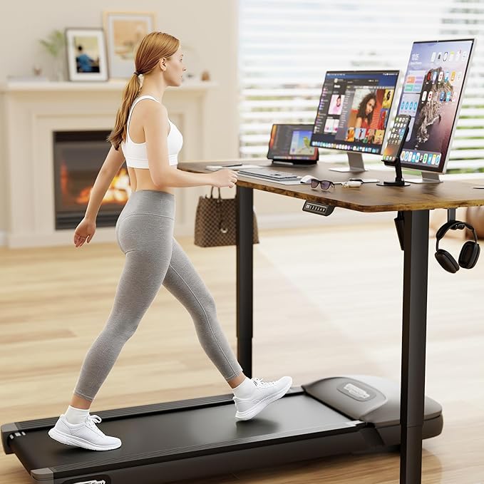 Furmax Electric Standing Desk, 63 x 24 Inches Sit Stand up Desk, Sit Stand Height Adjustable Home Office Desk with 4 Height Position Memory - with Splice Board (Rustic Brown, 63)