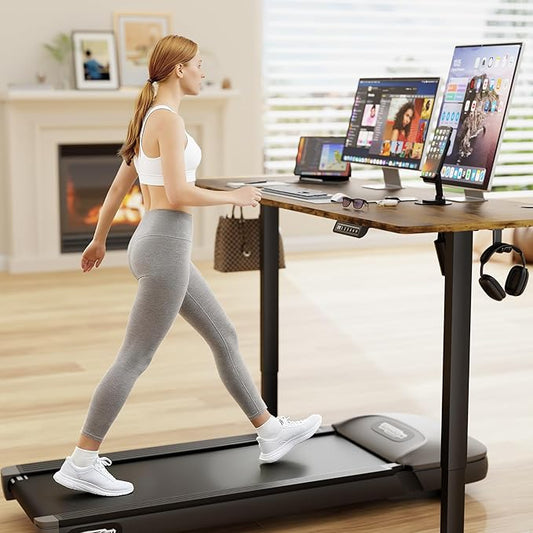 Furmax Electric Standing Desk, 63 x 24 Inches Sit Stand up Desk, Sit Stand Height Adjustable Home Office Desk with 4 Height Position Memory - with Splice Board (Rustic Brown, 63)